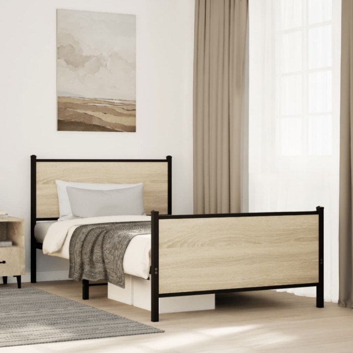 vidaXL Cadru pat metalic fără saltea, stejar sonoma, 107x203 cm 4007730