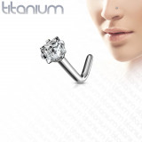 Piercing pentru nas din titan - zirconiu pătrat &icirc;n montură - Diametru piercing: 0,8 mm, Dimensiune bilă: 3 mm