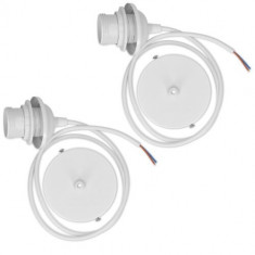 Set 2 Pendule de interior 80 cm cu dulie pentru becuri E27, Kwmobile, Alb, 45541.02