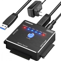 Adaptor FIDECO SATA/IDE la USB 3.0 pentru HDD/SSD Extern Universal, pentru Hard Disk-uri de 2.5/3.5 inch si Unitate Optica 5.25 inch DVD/CD, Clonare O