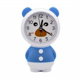 Cumpara ieftin Ceas de masa desteptator pentru copii Pufo, model Ursuletul Zambarici, 16 cm, alb/albastru