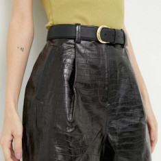 2NDDAY pantaloni scurti de piele femei, culoarea negru, neted, high waist