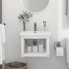 Cadru chiuveta de baie pentru perete, alb, 40x38x31 cm, fier