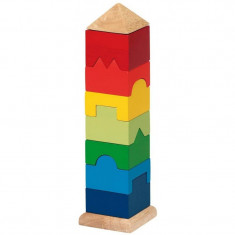 Joc de stivuit Turnulet cu forme/culori Goki, 9 piese, lemn, 3 ani+, Multicolor