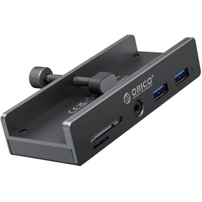Hub USB-C Orico MH5PMM Clamp, 2 x USB-A 3.0 - 1 x SD - 1 x microSD - 1 x Jack 3.5mm, Negru foto