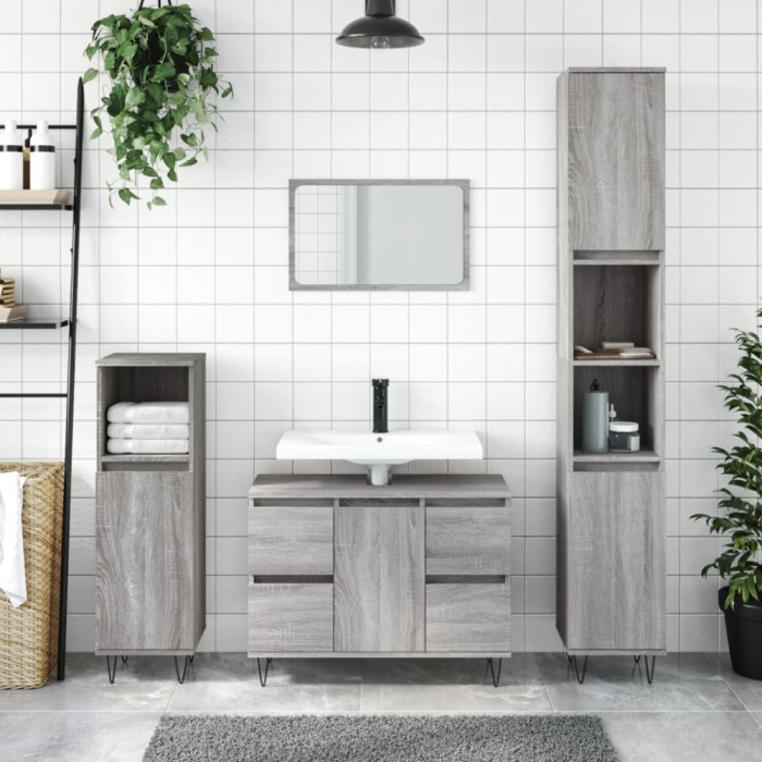 Gossi dulap pentru baie, gri sonoma, 80x33x60 cm, lemn compozit