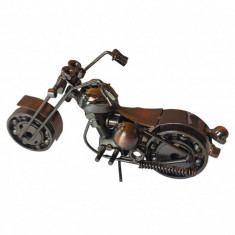 Motocicleta decorativa, Din metal, Maro, 20 cm, 356MD1