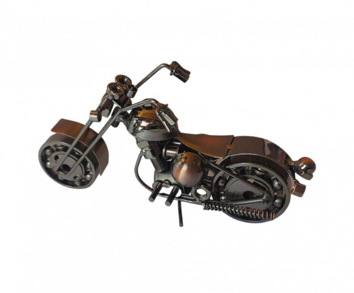 Motocicleta decorativa, Din metal, Maro, 20 cm, 356MD1