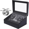 Cutie intors ceasuri iUni, 4 Programe, Watch Winder 4 + 6 spatii depozitare, Piele ecologica, Black