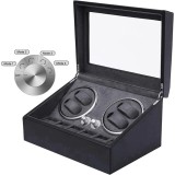 Cutie intors ceasuri iUni, 4 Programe, Watch Winder 4 + 6 spatii depozitare, Piele ecologica, Black