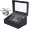Cutie intors ceasuri iUni, 4 Programe, Watch Winder 4 + 6 spatii depozitare, Piele ecologica, Black