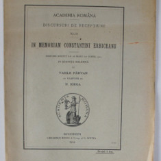 IN MEMORIAM CONSTANTINI ERBICEANU de VASILE PARVAN cu raspuns de N. IORGA 1914