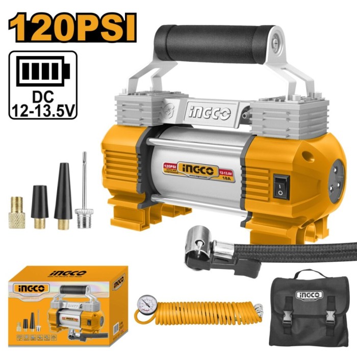 Compresor aer auto 12 v cu 2 cilindri 8 bar - Ingco AAC2508