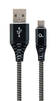 CABLU alimentare si date GEMBIRD, pt. smartphone, USB 2.0 (T) la USB 2.0 Type-C (T), 2m, premium, cablu metalic, negru cu insertii albe, &amp;quot;CC-USB2B-AMC foto
