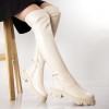Cizme Dama Piele Ecologica Bej Anova 60cm Inalte, Captusite, cu Platforma 5cm. Marimea 36