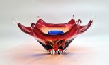 bol din Sticla de Murano designer suflat manual varfuri alungite Italia, anii 1960 rosu galben albastru