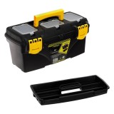 Trusa depozitare scule si unelte cu maner si 3 compartimente in capac, Bricotech, Negru, Plastic, 16 l, 40x20x20cm