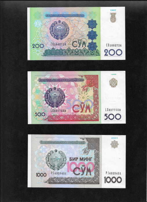 Set Uzbekistan 200 + 500 + 1000 sum unc