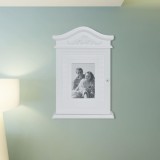 Dulap Chei Alb cu Rama Foto Sticla, 6 C&acirc;rlige, MDF+Pin 22.5x6.5x34.5cm