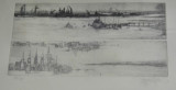 Gravura pe carton - semnat in creion Schmeisser J&ouml;rg- Hamburg peisaj
