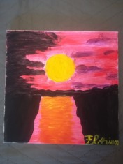 TABLOU PE PANZA CU SASIU NOU 20X20 CM LUNA ROSIATICA PRET DOAR 20 LEI PICTOR FLORIAN
