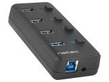 Hub USB 3.0 NATEC 4 porturi USB A negru cu alimentare externă și &icirc;ntrerupător