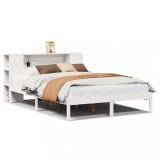 Cumpara ieftin Pat cu biblioteca fara saltea, alb, 135x190 cm, lemn masiv pin