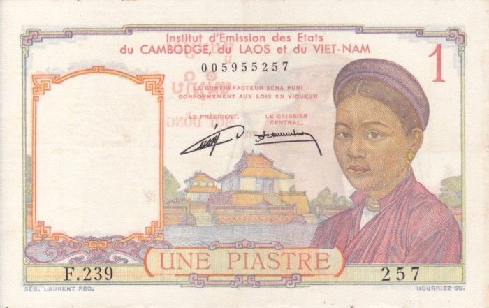 INDOCHINA 1 piastre ND (1953) XF+++!!!