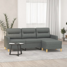 Canapea cu 3 locuri si taburet, gri inchis, 180 cm, textil GartenMobel Dekor foto