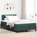 vidaXL Pat box spring cu saltea, verde &icirc;nchis, dublu mic, catifea