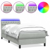 Cumpara ieftin Pat cu arcuri cu saltea si LED, gri deschis, 80x220 cm, catifea