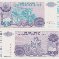 1994, 1.000.000 Dinara (P-R33a) - Republica Sârbă Krajina (Croaţia) - stare UNC