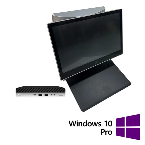 Pachet POS Refurbished HP 800 G3 Mini, 14 Inch HP L7014t Touchscreen + 10 Inch HP L7010t, Intel Core i5-7400T 2.40GHz, 8GB DDR4, 256GB SSD + Windows 1