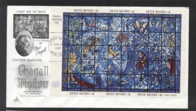 UN New York 1967 Chagall window Mi.B4 FDC UN.212 foto