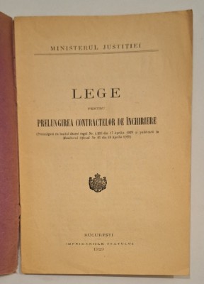 Lege pentru prelungirea contractelor de &amp;icirc;nchiriere &amp;ndash; Ministerul Justiției, 1929 foto
