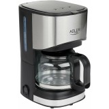 Cafetiera Adler AD 4407, Sticla/Inox, 550 W, Recipient de 0.7 l, Sistem anti-picurare, Filtru detasabil, Negru/Argintiu