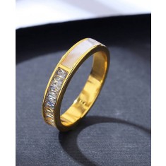 Inel Argint 925 Placat Aur, Cu Cristale Zirconiu Alb Si Insertie Sidef, Model