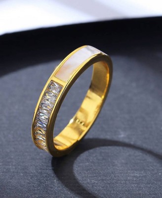Inel Argint 925 Placat Aur, Cu Cristale Zirconiu Alb Si Insertie Sidef, Model foto