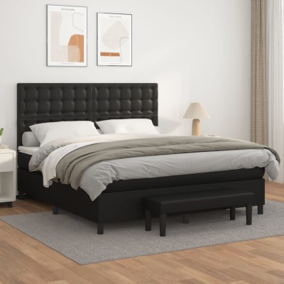 vidaXL Pat box spring cu saltea, negru, 160x200 cm, piele ecologică 3137671 foto
