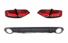 Stopuri LED cu Difuzor Bara Spate si Ornamente Evacuare Audi A4 B8 8K Sedan (2007-2010) Rosu Clar RS4 Design Performance AutoTuning foto