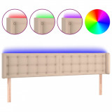 Tăblie de pat cu LED, cappuccino 203x16x78/88cm piele ecologică