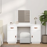 VidaXL Set de masă de toaletă cu oglindă, alb, lemn masiv de pin