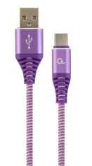 CABLU alimentare si date GEMBIRD, pt. smartphone, USB 2.0 (T) la USB 2.0 Type-C (T), 2m, premium, cablu cu impletire din bumbac, mov cu insertii albe, foto