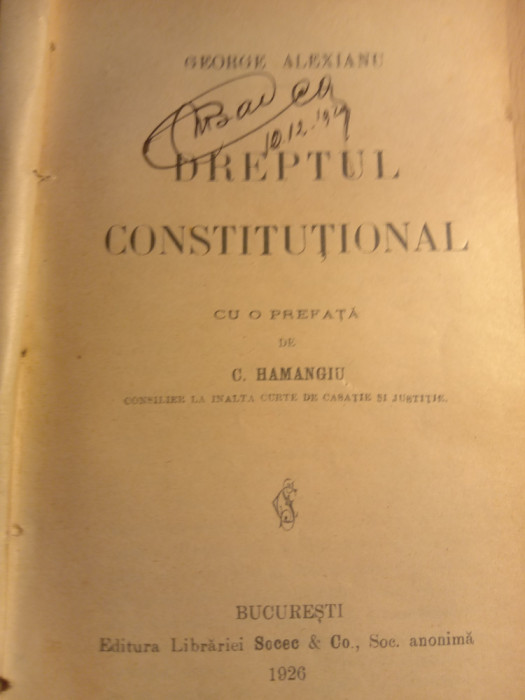 George Alexianu dreptul constituțional,1926