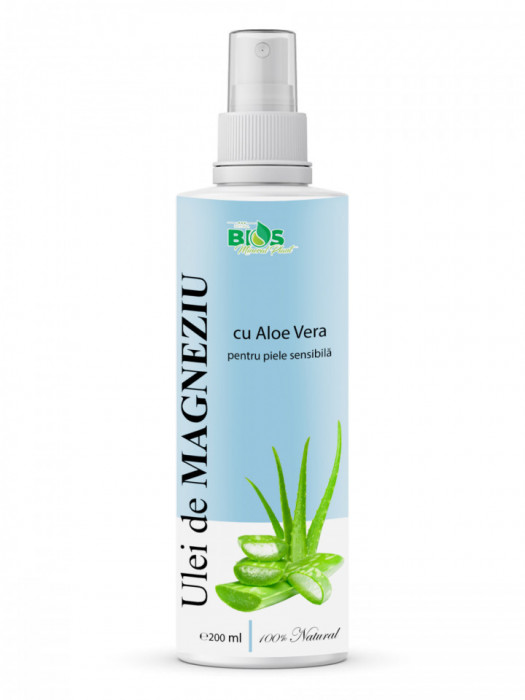 Ulei de Magneziu cu Aloe Vera, pentru piele sensibila, 200 ml, Bios Mineral