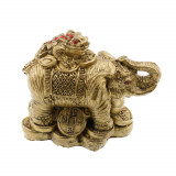 Statueta feng shui elefant cu broasca raioasa si monede 9cm, Stonemania Bijou