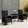 VidaXL Set bistro de grădină, 3 piese, negru, poliratan 3058548