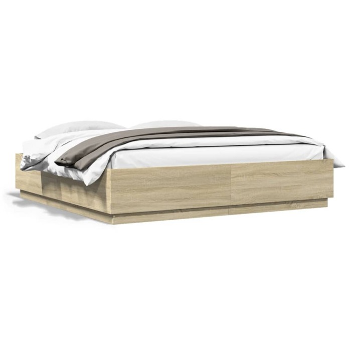 Gossi cadru de pat cu led stejar sonoma 180x200 cm lemn prelucrat