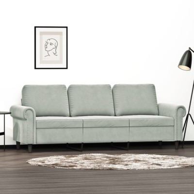 vidaXL Canapea cu 3 locuri, gri deschis, material 180CM catifea 359539 foto