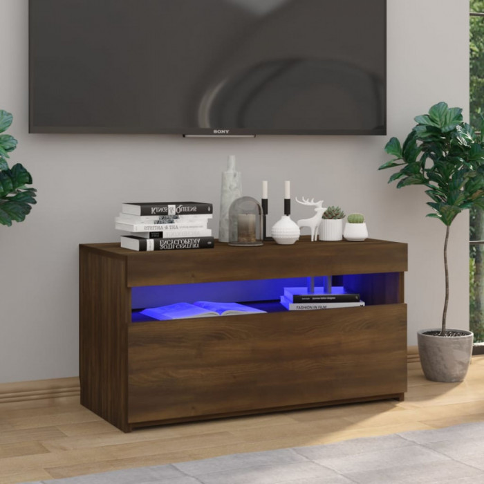 Comoda TV cu lumini LED, stejar maro, 75x35x40 cm GartenMobel Dekor